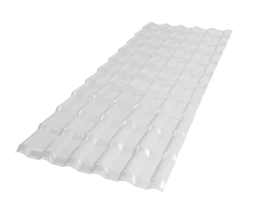 A telha cinza de PVC instalada em um telhado residencial